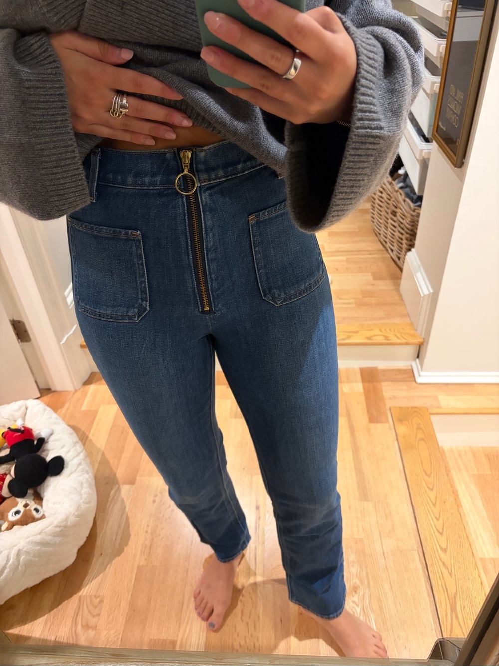 Denim Forum High-Rise Blue Jeans with Front Zip